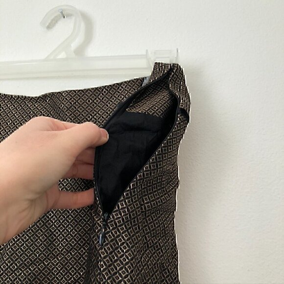 ANN TAYLOR Gold Tan ish Black Jacquard SILK Blend Velvet Velour A-Line Skirt 4 - Picture 5 of 6